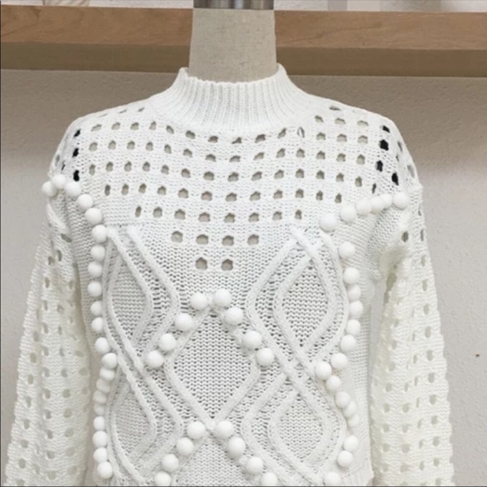 New! CLOSEOUT SALE! Peekaboo Pom knit sweater in white NWT - Picture 7 of 8